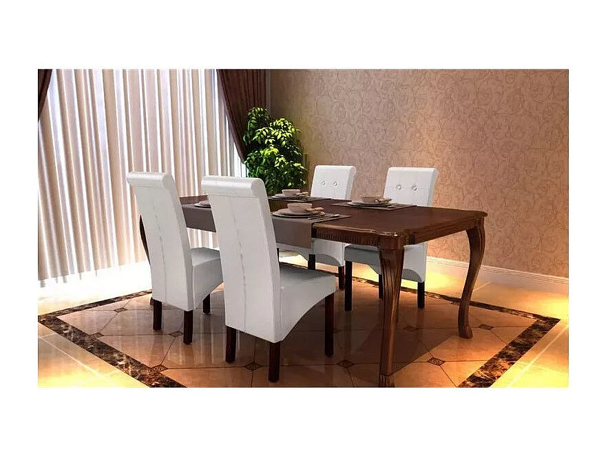 Chaise simili cuir blanc et pieds bois massif Zinar - Lot de 4