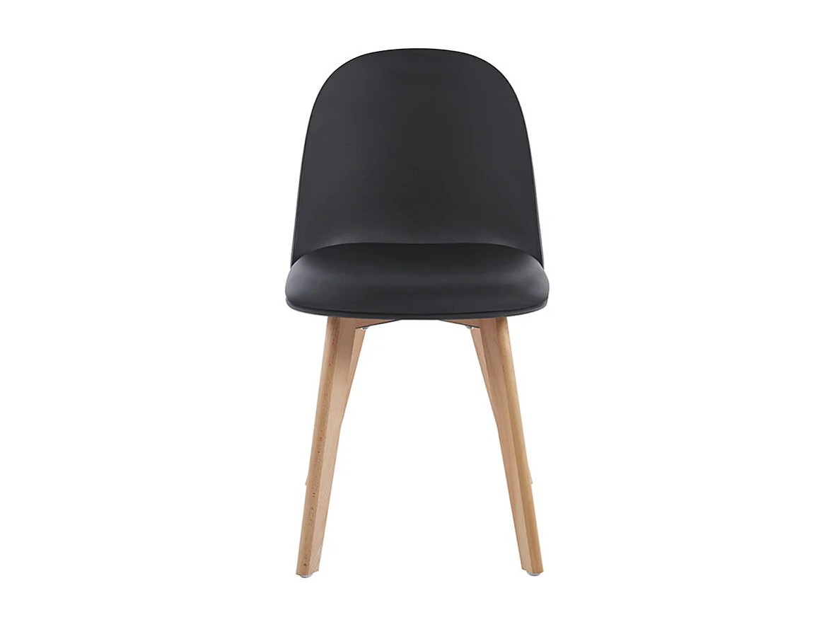 Silla nórdica natural y negra con cojín de asiento en polipiel blanca Dekan