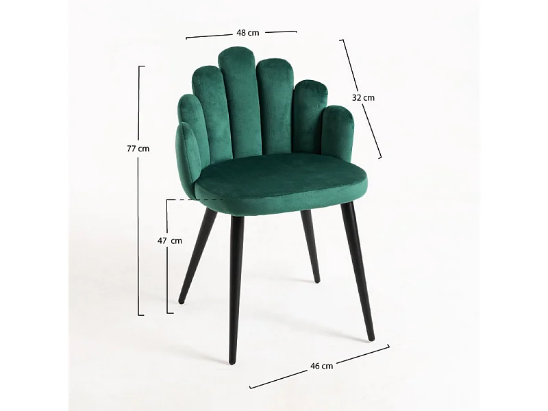 Silla original Achille de terciopelo verde con patas de metal negro - Lote de 2