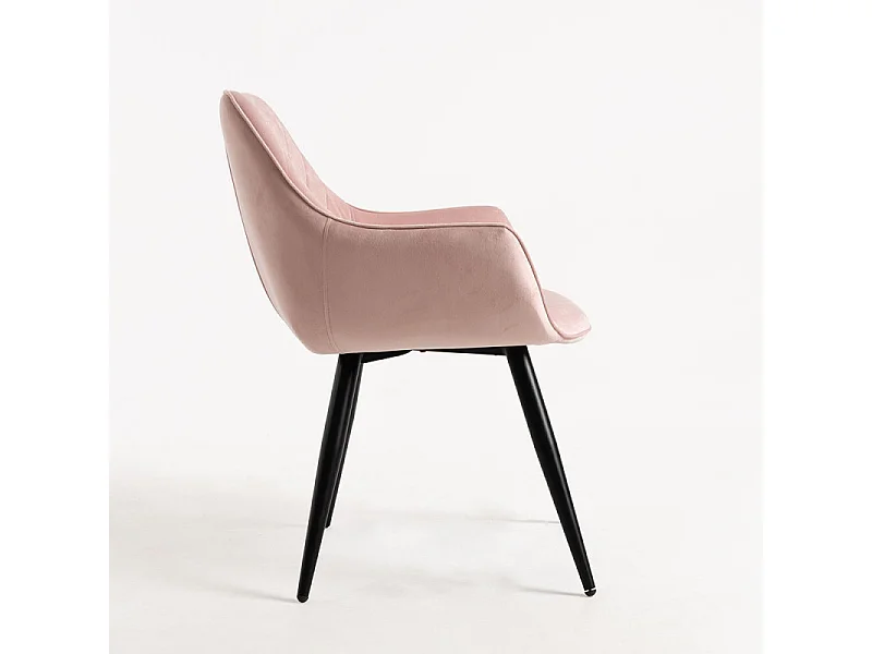 Chaise velours rose clair et pieds métal noir Zonky - Lot de 2