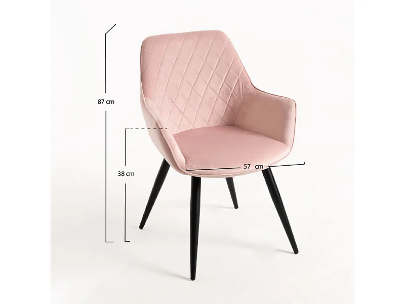 Chaise velours rose clair et pieds métal noir Zonky - Lot de 2