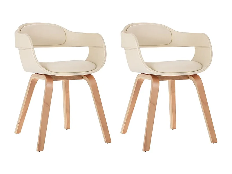 Chaises de salle à manger 2 pcs Crème Similicuir et bois courbé 3