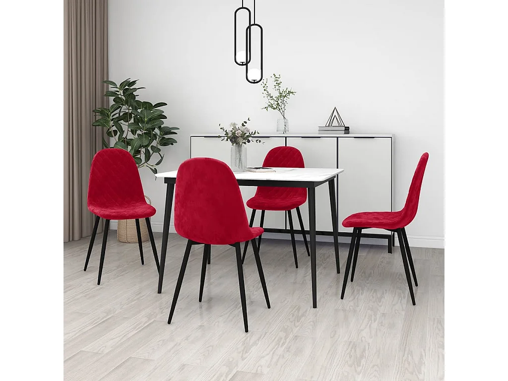Chaises de salle à manger 4 pcs Rouge bordeaux Velours 13
