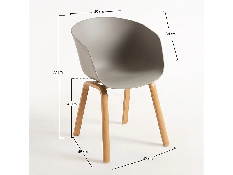 Chaise scandinave avec accoudoirs gris et pieds naturel Wau