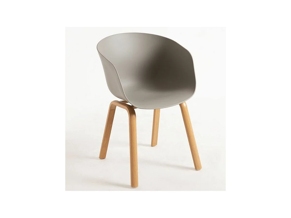 Chaise scandinave avec accoudoirs gris et pieds naturel Wau