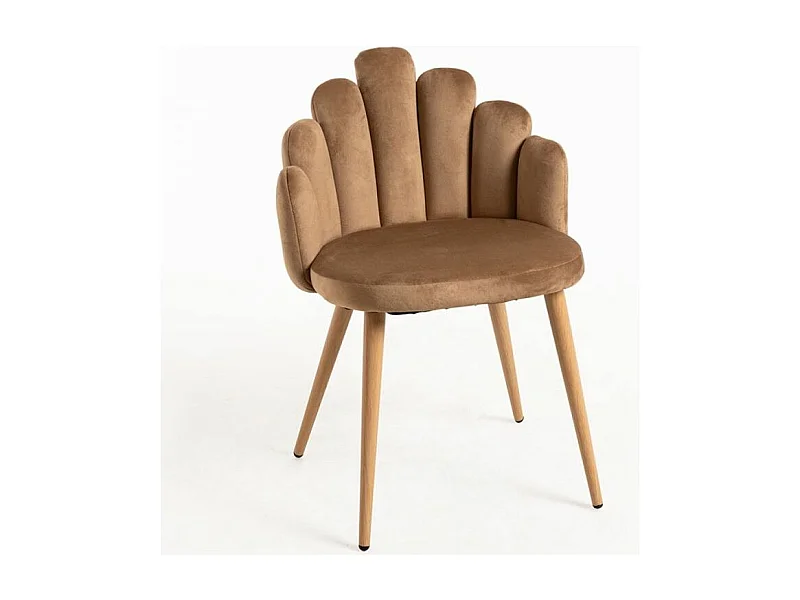 Silla original Achille de terciopelo marrón con patas de metal natural - Lote de 2