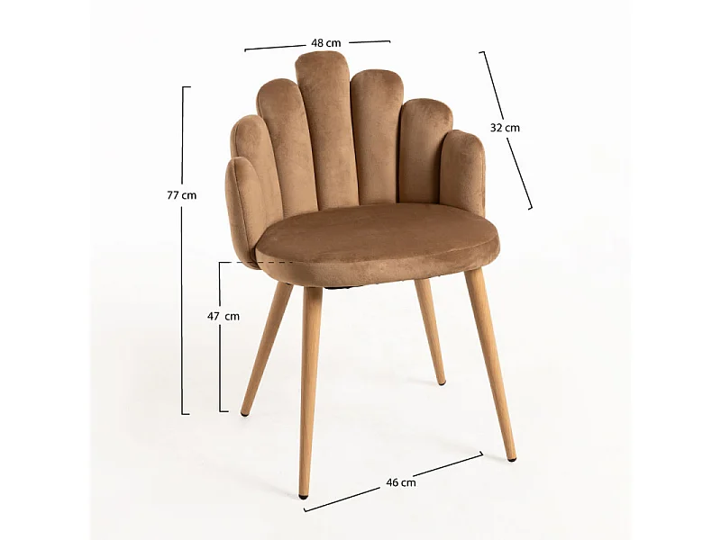 Silla original Achille de terciopelo marrón con patas de metal natural - Lote de 2