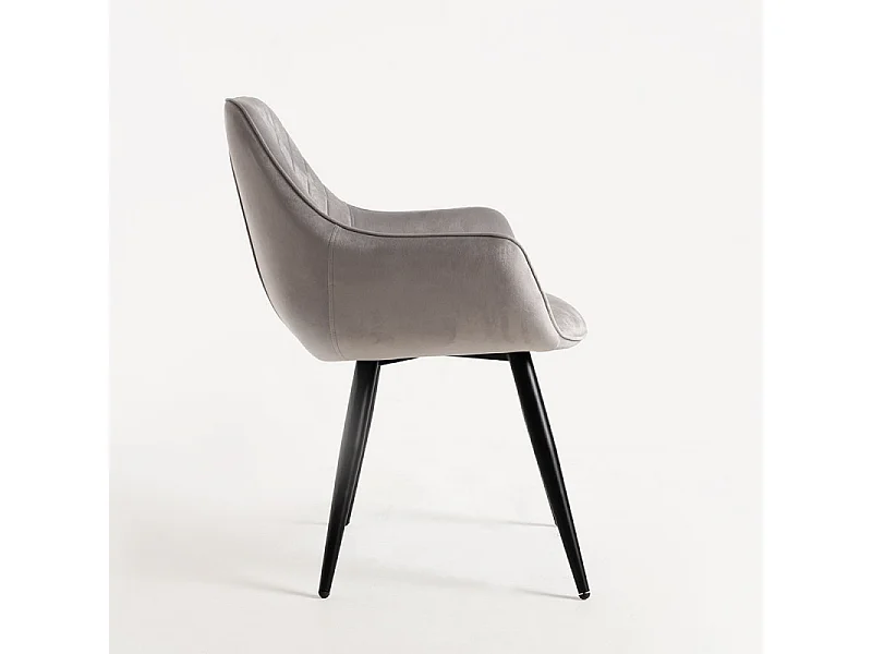 Chaise velours gris clair et pieds métal noir Zonky - Lot de 2