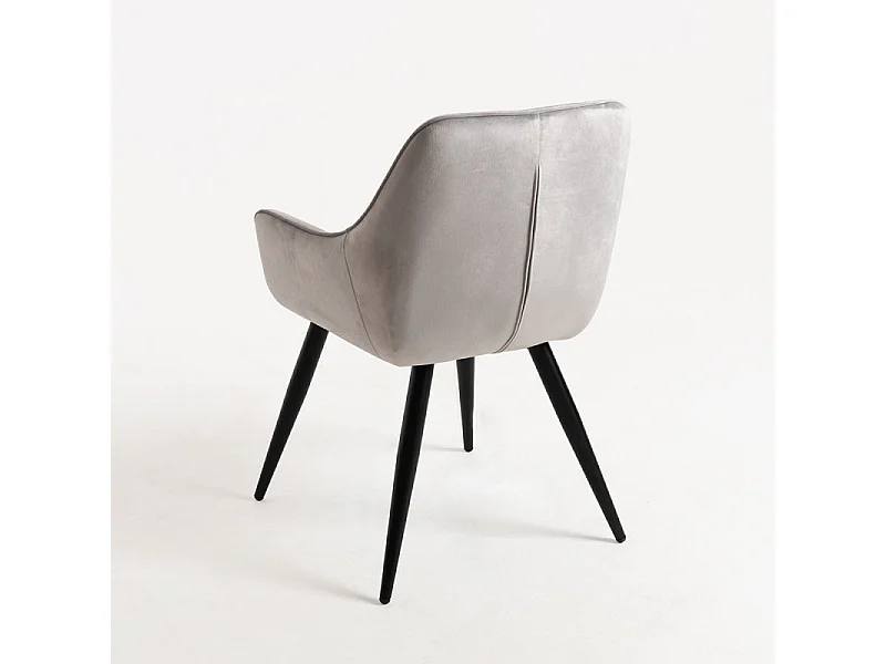 Silla Zonky de terciopelo gris claro con patas de metal negro - Lote de 2