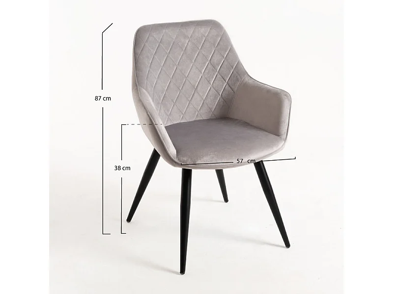 Silla Zonky de terciopelo gris claro con patas de metal negro - Lote de 2