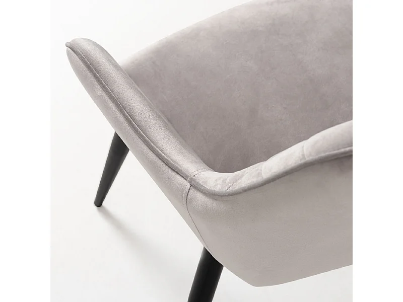 Silla Zonky de terciopelo gris claro con patas de metal negro - Lote de 2