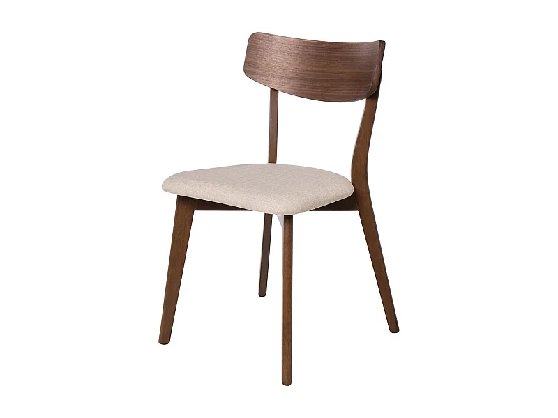 Chaise en bois de noyer et tissu beige clair Reka