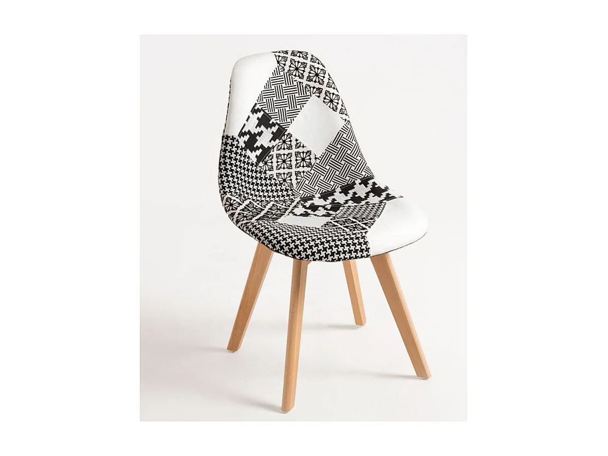 Silla Karoli patchwork gris y blanco y patas de haya natural
