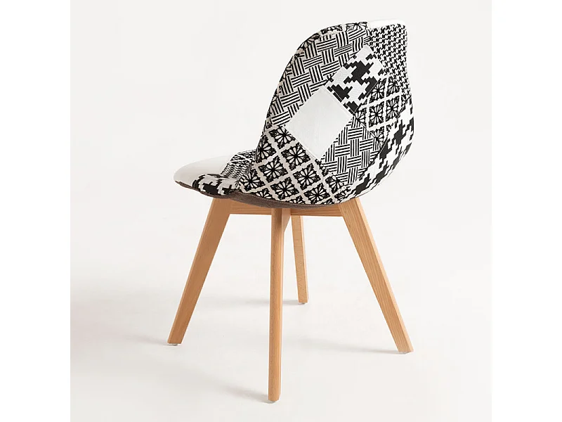 Silla Karoli patchwork gris y blanco y patas de haya natural
