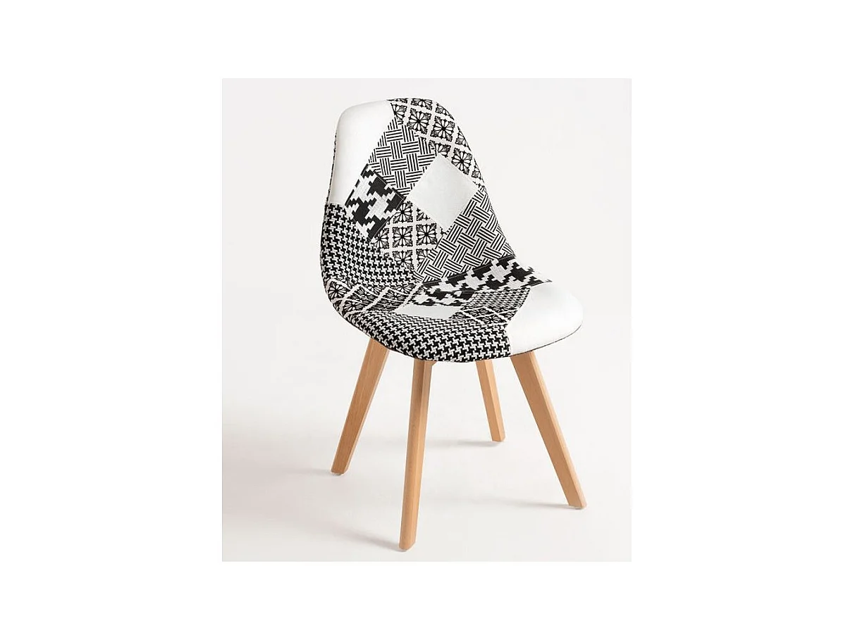 Chaise patchwork gris et blanc et pieds hêtre naturel Karoli
