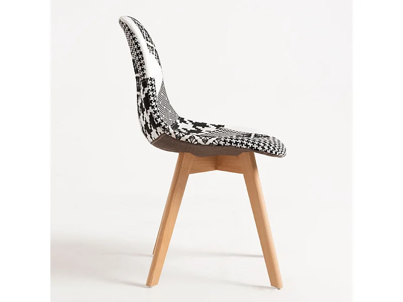 Chaise patchwork gris et blanc et pieds hêtre naturel Karoli