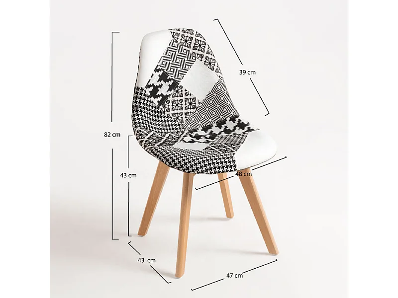 Chaise patchwork gris et blanc et pieds hêtre naturel Karoli