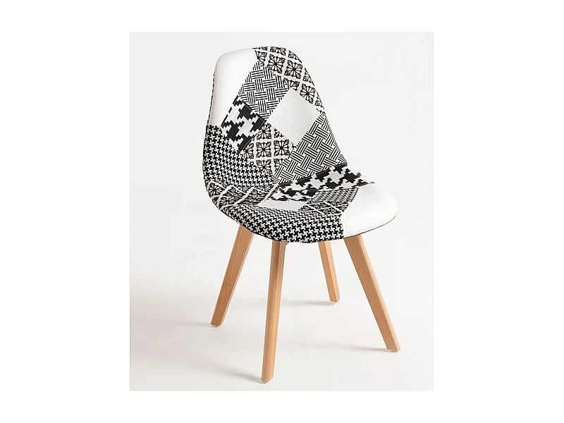 Chaise patchwork gris et blanc et pieds hêtre naturel Karoli