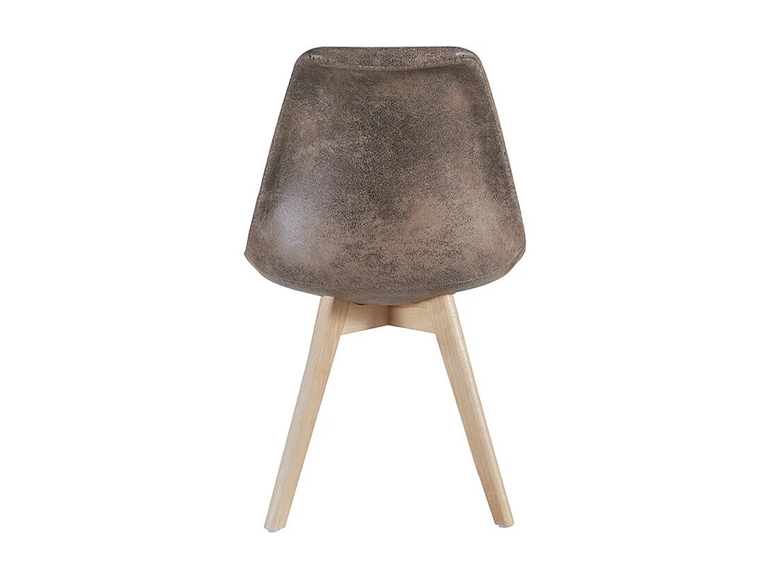 Silla Zaka con asiento vintage símil piel y patas de madera natural-Color Marrón claro