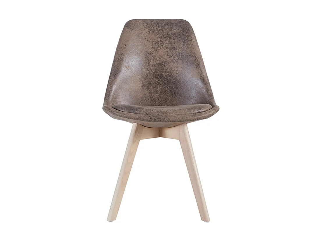 Silla Zaka con asiento vintage símil piel y patas de madera natural-Color Marrón claro