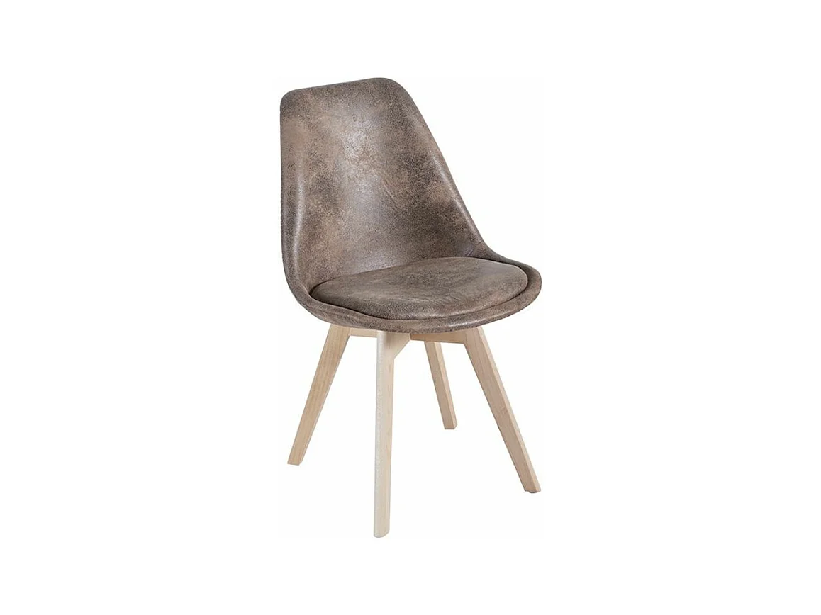 Chaise avec assise simili cuir vintage et pieds en bois naturel Zaka-Couleur Marron clair