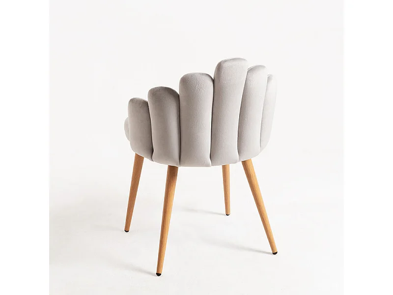 Silla original Achille de terciopelo gris claro con patas de metal natural - Lote de 2