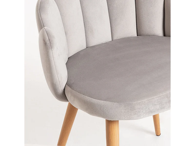 Chaise originale velours gris clair et pieds métal naturel Achille - Lot de 2