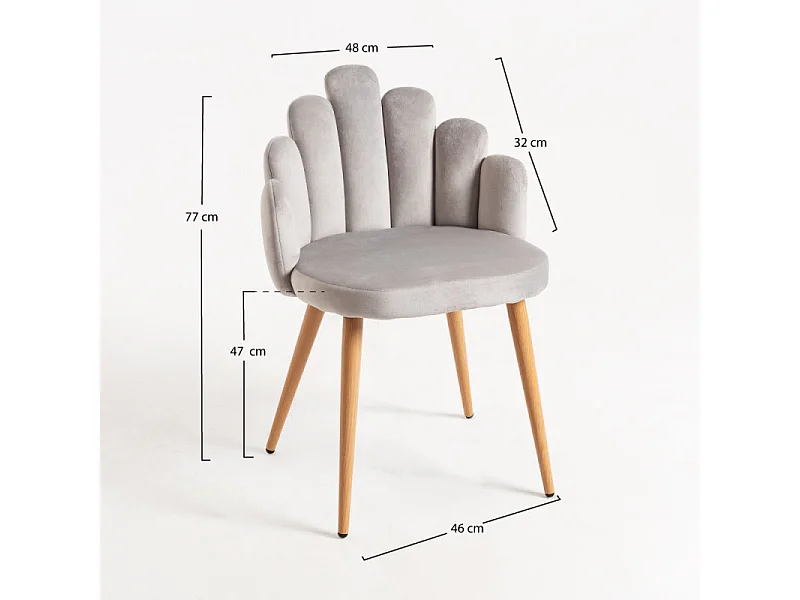 Chaise originale velours gris clair et pieds métal naturel Achille - Lot de 2