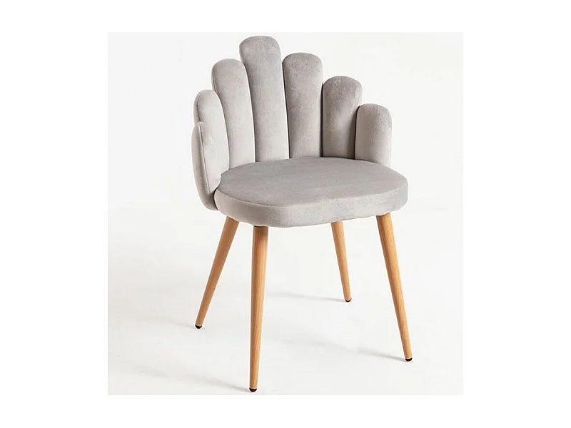 Chaise originale velours gris clair et pieds métal naturel Achille - Lot de 2