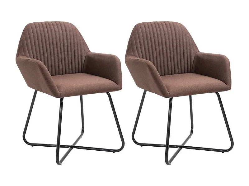 Chaise tissu marron et pieds métal noir Mikee - Lot de 2