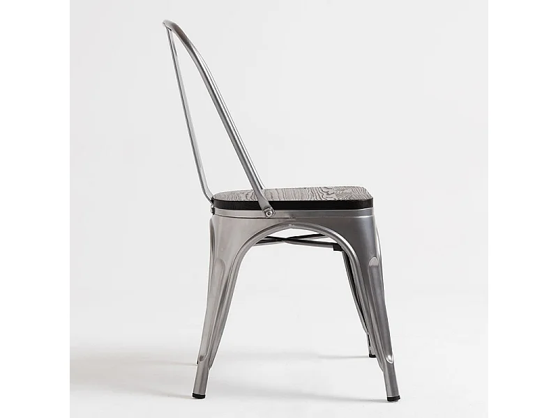 Silla industrial de acero cepillado Kontoir con asiento de pino macizo oscuro