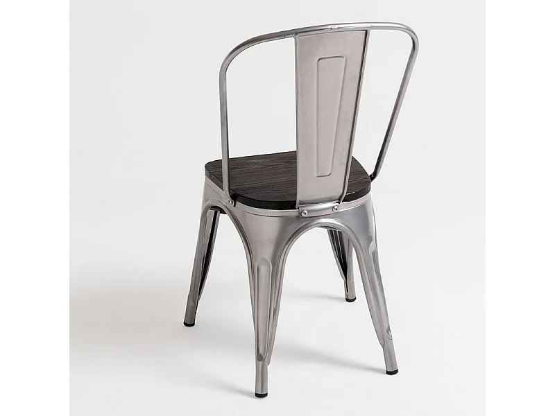 Silla industrial de acero cepillado Kontoir con asiento de pino macizo oscuro