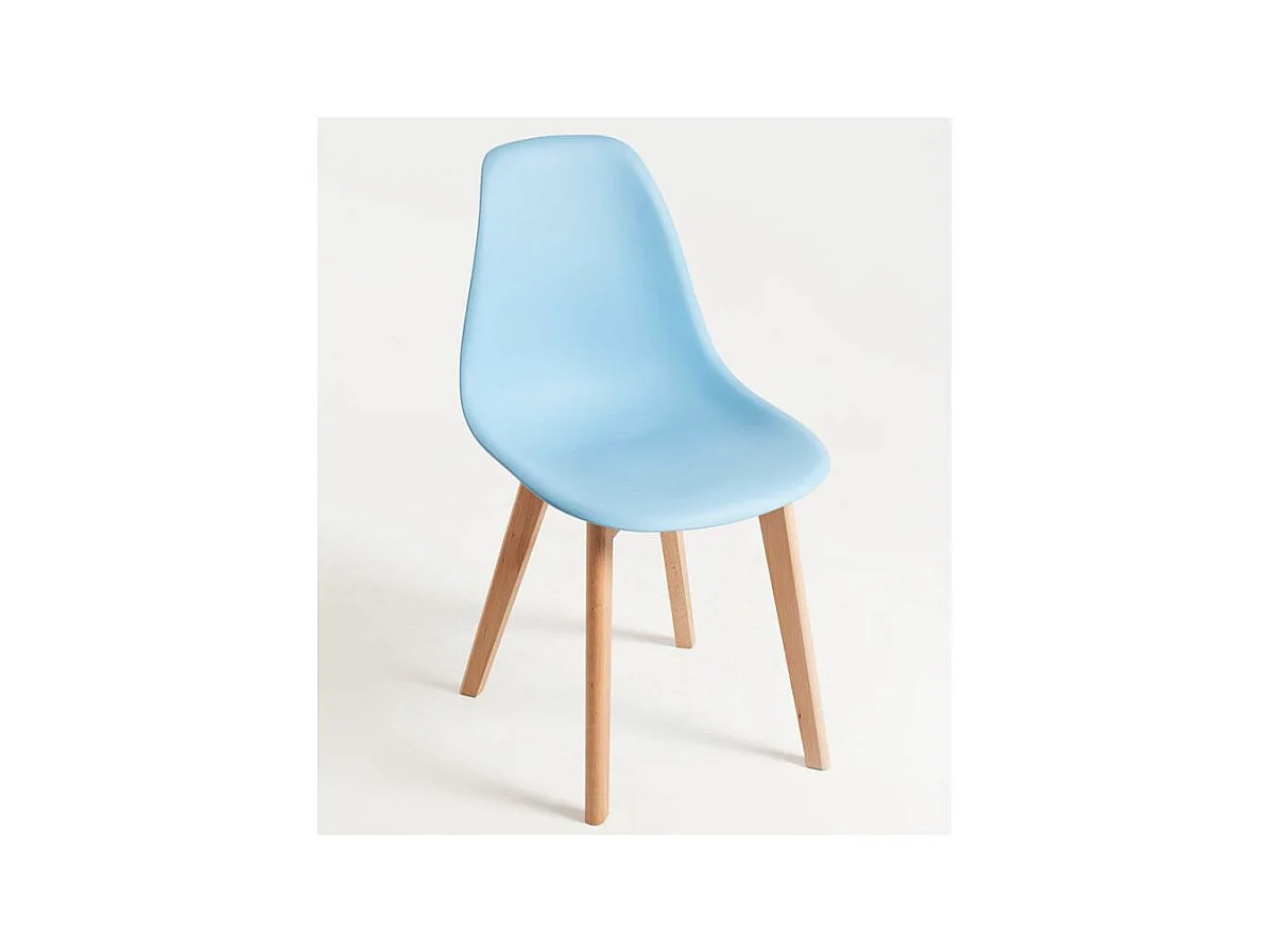 Chaise nordique bleu ciel et pieds hêtre clair Nordo - Lot de 2
