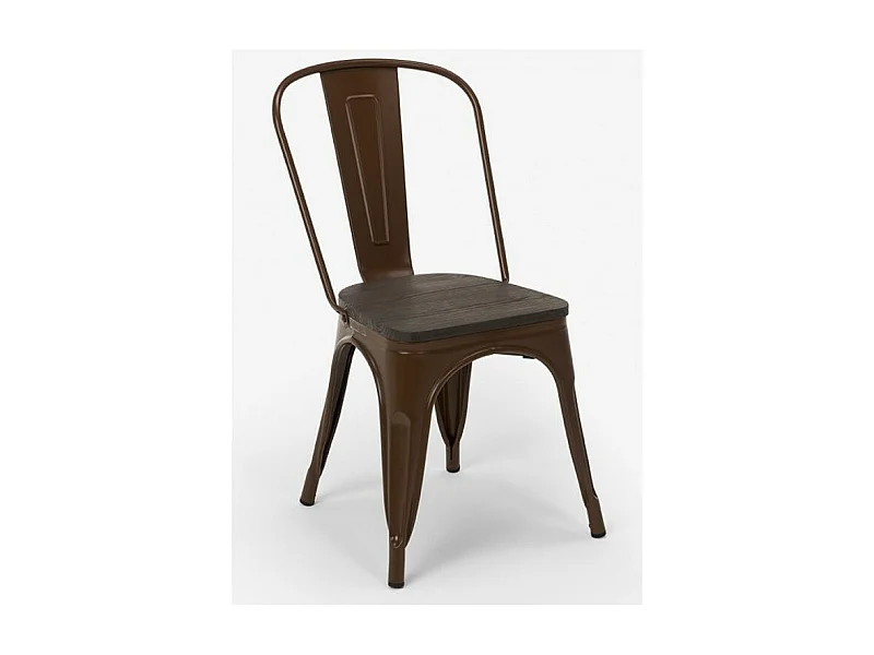 Chaise industrielle acier brillant et assise en bois massif marron Reko-Couleur Marron