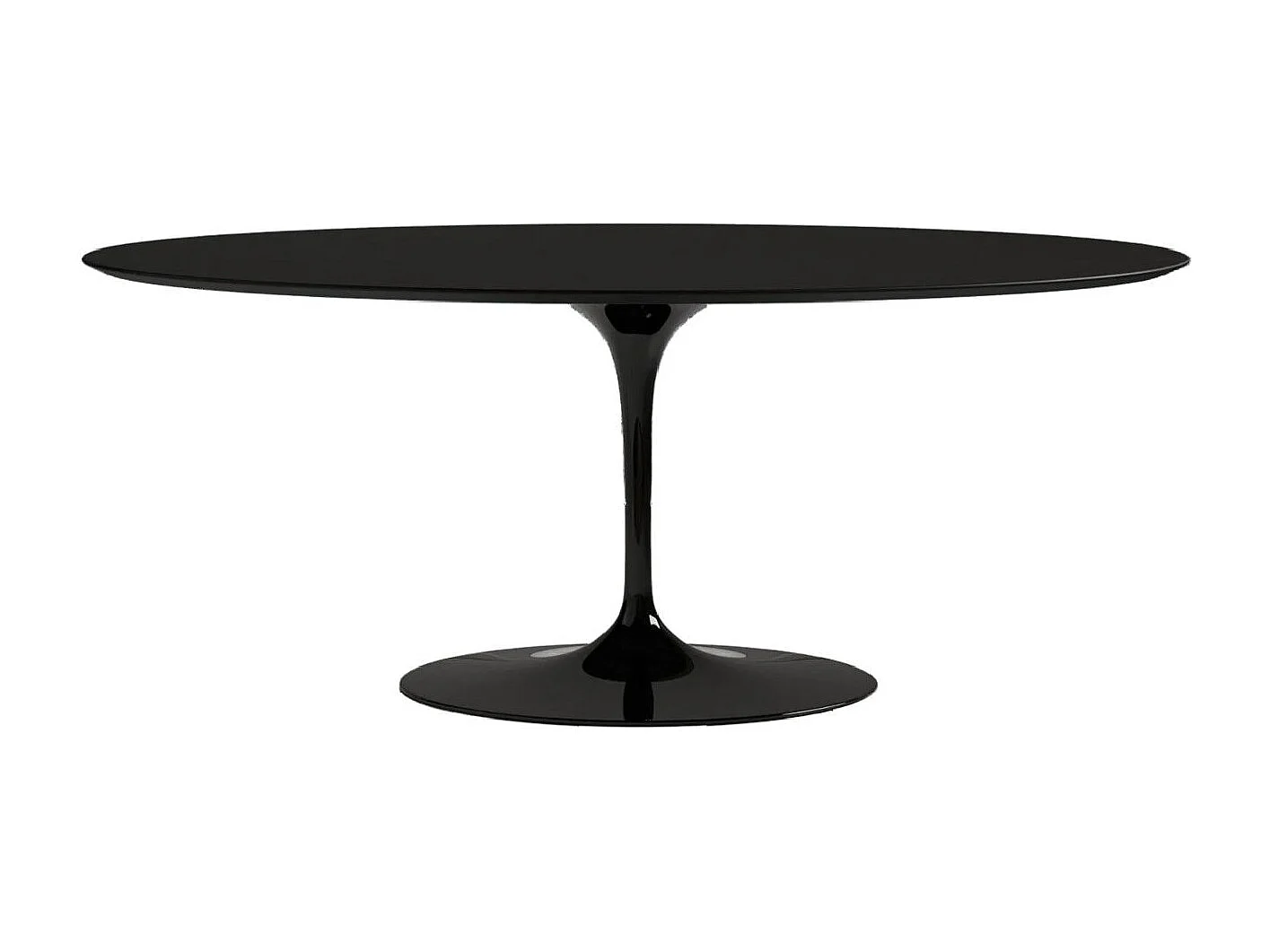 Table tulipe ovale-Plateau Noir mat-Largeur 160 cm-Piètement Noir brillant