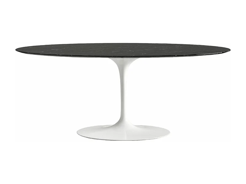 Hoogwaardige ovale tulpmarmeren tafel-Plateau Marquinia zwart marmer-Breedte 160cm-Baseren Mat wit