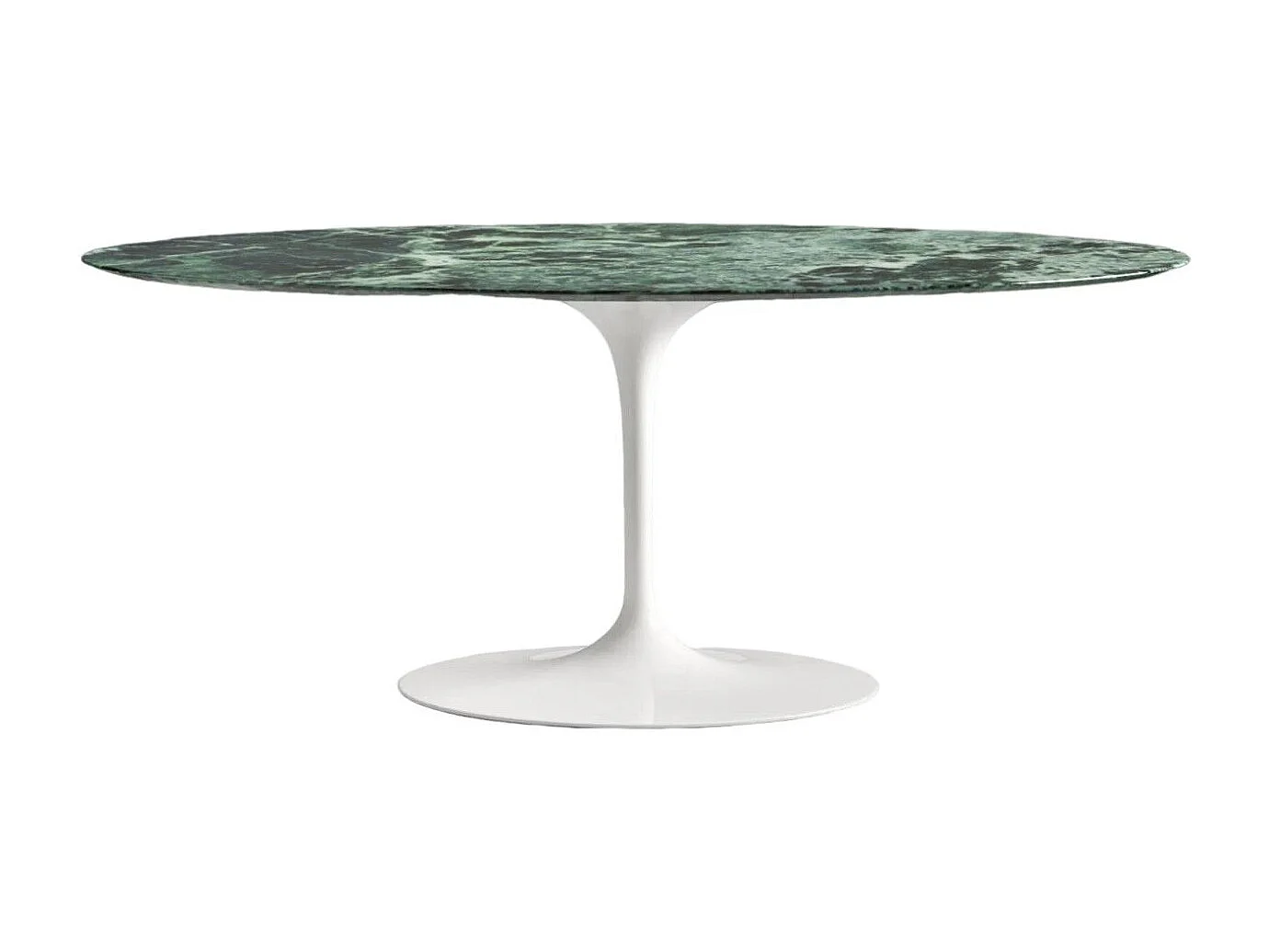 Table tulipe ovale en marbre Haute de gamme-Plateau Marbre verde alpi-Largeur 220 cm-Piètement Blanc brillant