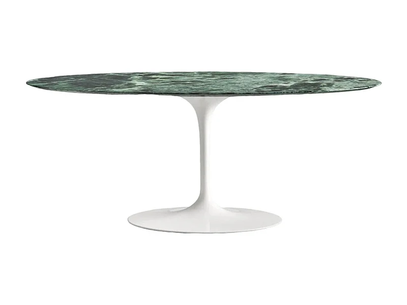 Hoogwaardige ovale tulpmarmeren tafel-Plateau Alpigroen marmer-Breedte 220cm-Baseren Briljant wit