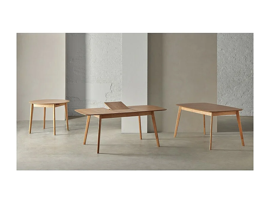 Table à manger ronde bois d'hévéa avec placage chêne Askin 100cm