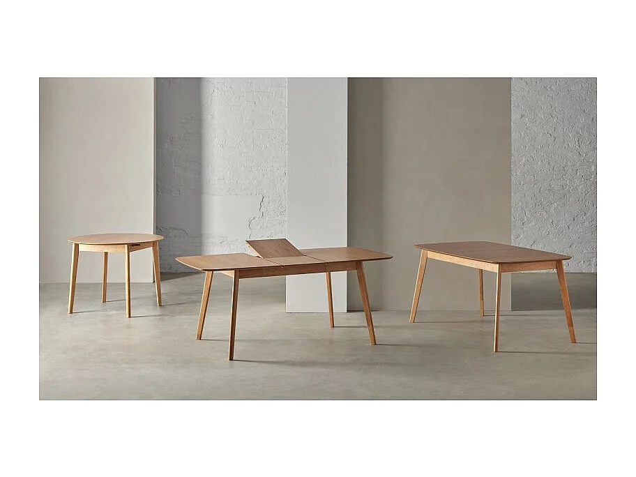 Table à manger ronde bois d'hévéa avec placage chêne Askin 100cm