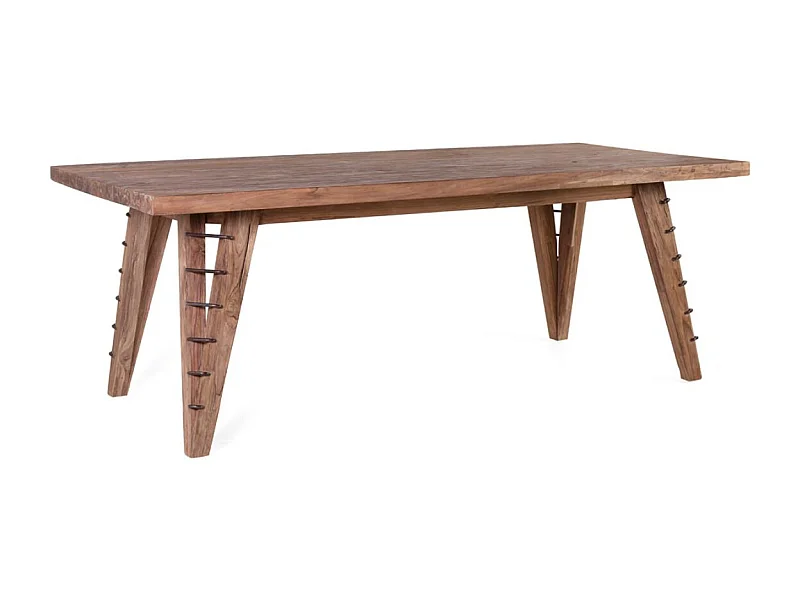 Grande table à manger en bois massif vernis mat et fer ORLANDA 220cm