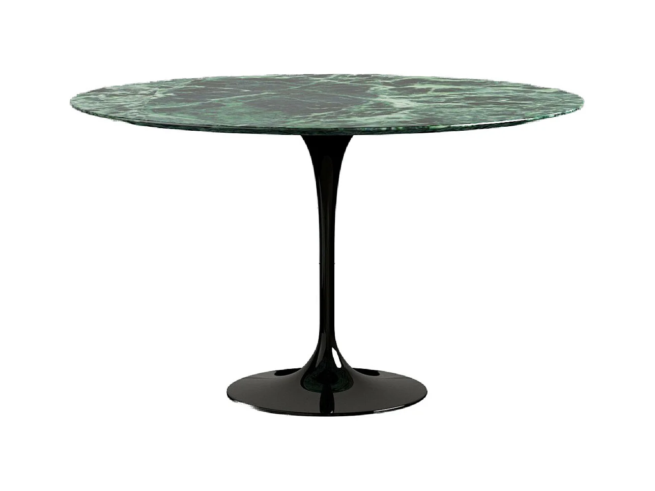 Table tulipe ronde en marbre-Plateau Marbre verde alpi-Diamètre 80 cm-Piètement Noir brillant