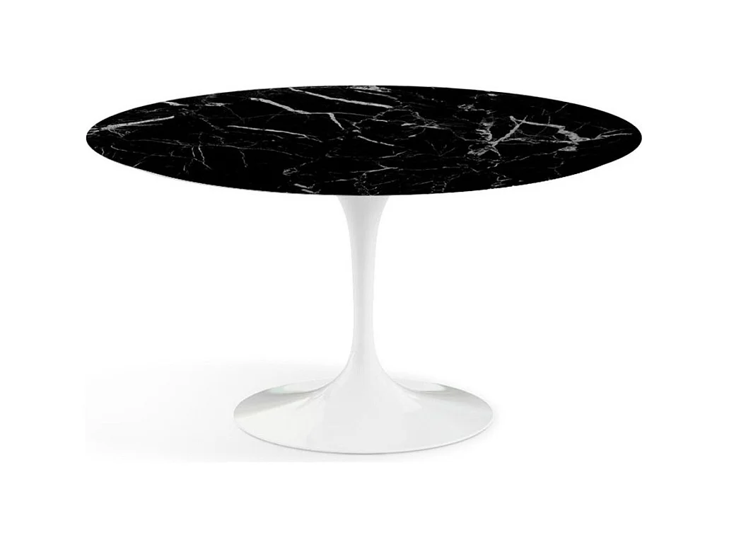 Table tulipe ronde en marbre-Plateau Marbre noir Marquinia-Diamètre 180 cm-Piètement Blanc brillant