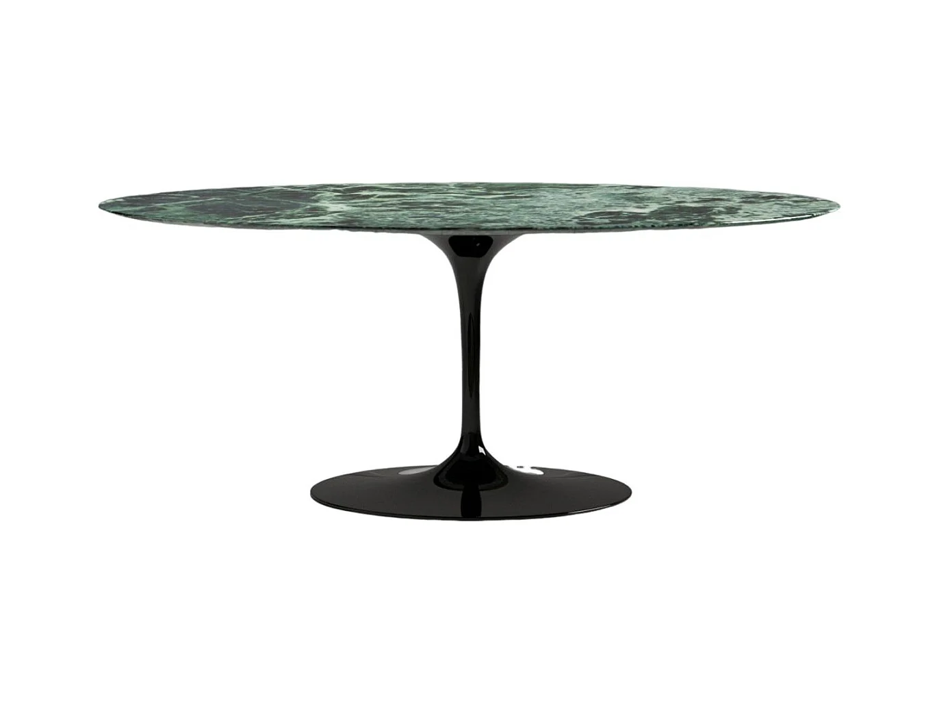 Table tulipe ovale en marbre Haute de gamme-Plateau Marbre verde alpi-Largeur 200 cm-Piètement Noir brillant