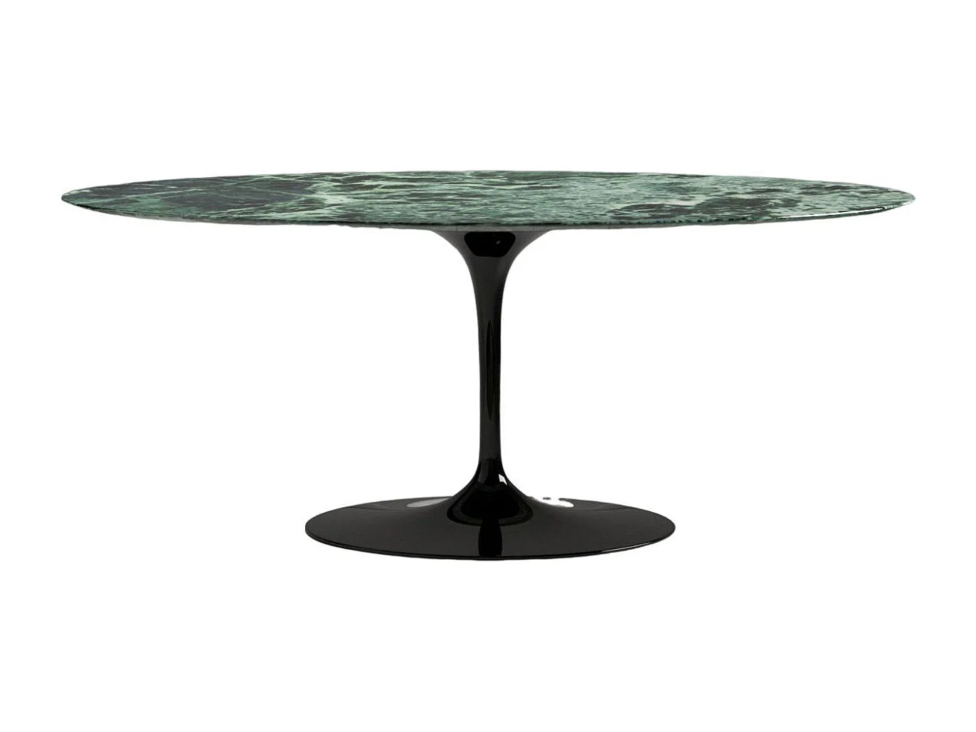 Table tulipe ovale en marbre Haute de gamme-Plateau Marbre verde alpi-Largeur 200 cm-Piètement Noir brillant