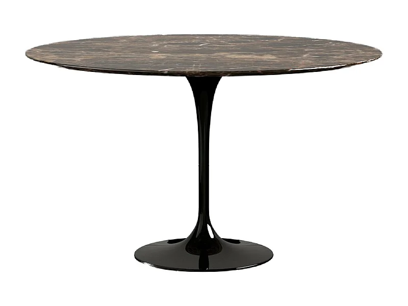 Hoogwaardige ronde marmeren tulpentafel-Plateau Emperador bruin marmer-Diameter 160cm-Baseren Glanzend zwart