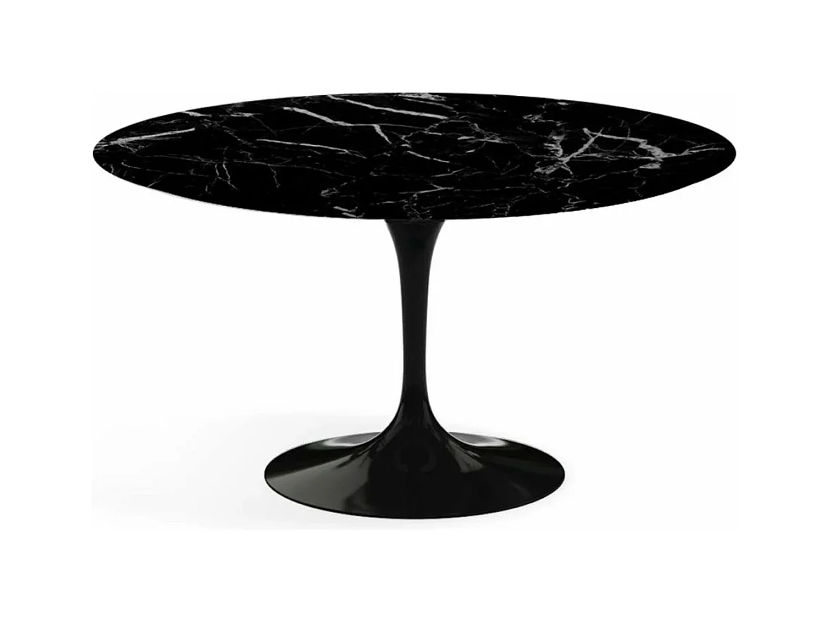 Table tulipe ronde en marbre-Plateau Marbre noir Marquinia-Diamètre 90 cm-Piètement Noir brillant