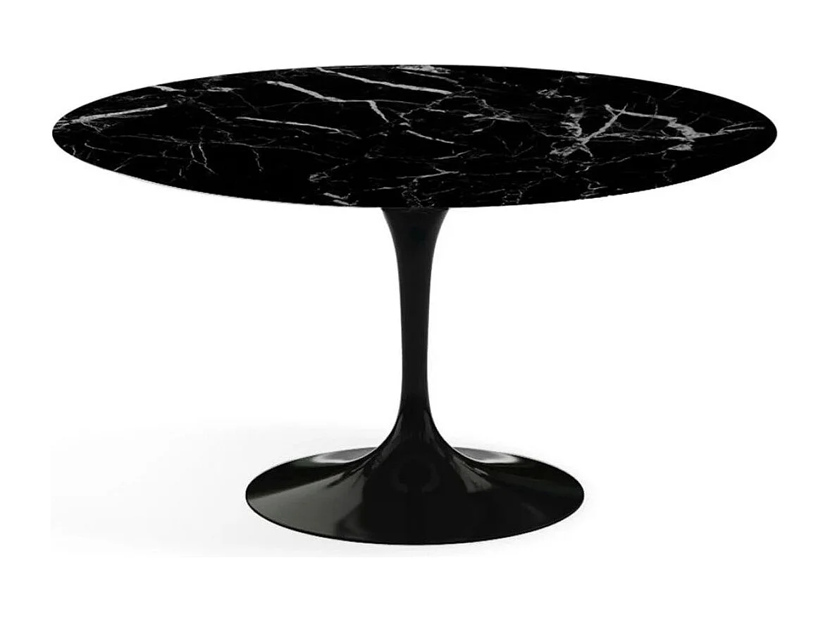 Table tulipe ronde en marbre-Plateau Marbre noir Marquinia-Diamètre 90 cm-Piètement Noir brillant