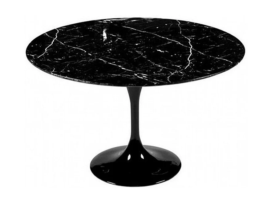 Table tulipe ronde en marbre-Plateau Marbre noir Marquinia-Diamètre 90 cm-Piètement Noir brillant