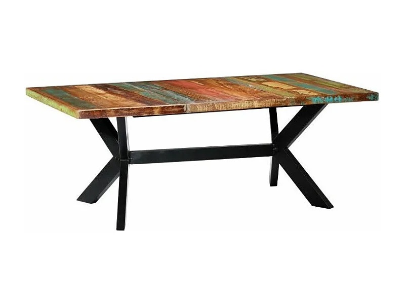 Table bois massif recyclé et pieds métal noir Maxi 200cm